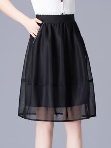 Black High Waist A-Line Mini Skirt Womens Summer New Style Slimming Pleated Short Height Fashionable Korean Style Midi Skirt