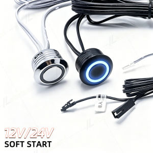 DC 12V 24V 5A LED Touch Dimmer Embedded Mount Cabinet Light Touch Switch Soft Start Dupont Cable Connector Silver/Black Shell