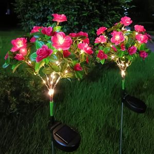 LED Solar Azalea Flower Garden Lamp Home Decorative Light Landscape Orchid Rose Lamp For Yard Lawn Path Holiday Wedding Lights