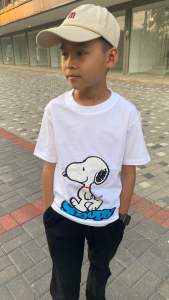 Baju Kaos Anak Laki-laki Usia 1-8 Tahun Gambar Garfield Snoopy Warna Putih bahan Katun combed 24s