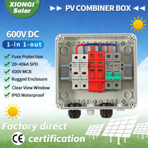 Full Copper Wire Solar photovoltaic PV DC Combiner Box Surge Lightning Protection 1 input 1 out DC 600V Fuse MCB SPD Box IP65
