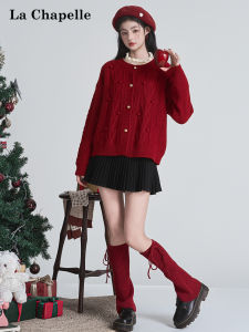 La Chapelle | Merry Red Round Collar Soft Knit Cardigan