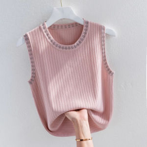 chaqi | White Strapless Knitted Ice Silk Vest Womens Summer Outerwear Spring Autumn Suit Inner Match Sleeveless Beautiful Back Top