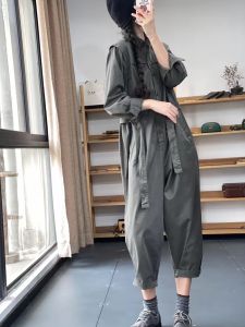Mori Original Design Autumn Korean Japanese Style Casual Loose Cotton Onesie for Women Hong Kong Style High Waist Nine Pants