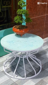 BÀN TRÀ SOFA - BÀN DECOR - BÀN TRÒN EO 2T - 45*60 KHUNG SẮT - KÍNH CƯỜNG LỰC