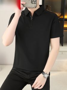 HENGYUANXIANG | Antibacterial 7A Ice Silk Cool Feeling Short Sleeve Zipper Collar Polo Shirt Mens Fashion Urban Style T-Shirt Standard Fit Youth