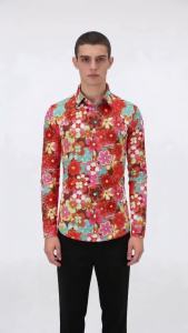 Halloween Hippie Mens Disco Hip-Hop Button Flower Retro Long Sleeve Shirt Print Flower Pullover Blouse Versatile Top