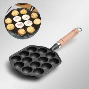 14 Holes Takoyaki Pan Nonstick Cast Iron Octopus Meat Balls Mold Maker with Detachable Handle Home Pancake Baking Mold Pan