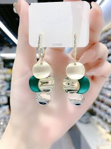 Womens Korean-Style Elegant Fashion Color Contrast Metal Wafer Special-Interest Design Earrings Fancy Exaggerated Personalized Silver Pin Earrings