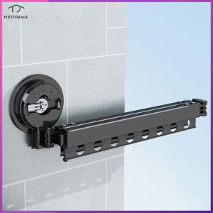 HKStorage Folding clothes hanger drying rod suction cup type invisible perforated balcony household indoor clothes drying