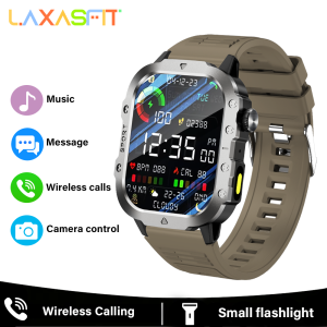 LAXASFIT Outdoor Smart Watch 2.01 inch HD Screen LED Flashlight Bluetooth Talk Sports Smart Watches For Men Women Holiday Gifts