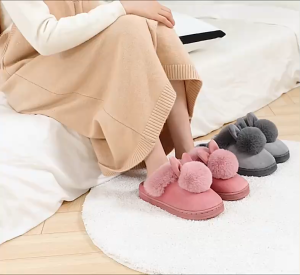 Long ears ball wool cotton indoor slippers warm non-slip thickened slippers for womens