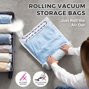 2pcs Vacuum Storage Bags Hand-Rolled Travel Vacuum Storage Bags For Towels Socks Clothes More No Pump Needed