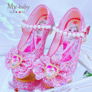 Princess High Heels Girls Shoes Performance Soft Bottom Baby Crystal Sandals Kids Show Shoes round Toe Synthetic Leather