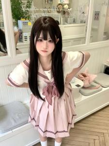 Tokyo Original Rose Pink Three-Point Sailor Suit Uniform Set Womens School Uniform Style Short Sleeve Summer Outfit