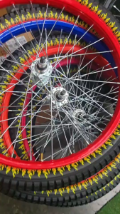 ล้อจักรยาน 20x1.75 - 2.125 นิ้วขอบสี ซี่ลวดชุบ พร้อมยางลายไฟ