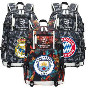 Champions League Backpack Fashion Trendy Real Madrid Barcelona Paris Backpack Student Schoolbag Male Manchester United Football Bag