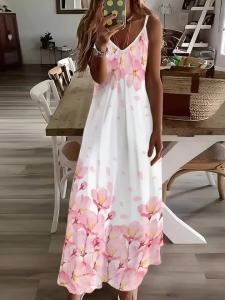 Printed Design Four Seasons Resort Style Pink Cherry Blossom Printed Dress