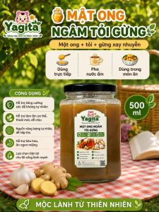 Mật Ong Ngâm Tỏi Gừng Nhà Làm Yagita không phụ gia chọn kỹ từng nguyên liệu 500 ml. Mật Ong nguyên chất Tỏi Gừng|Không Phụ Gia. Bảo vệ sức khỏe hàng ngày tăng cường đề kháng hệ miễn dịch hỗ trợ giảm ho dịu họng
