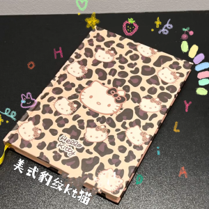 Thickened Hardshell Kitty Cat Diary Book Student Notebook Topic Book American Style Trendy Girl Spotted Leopard Design Journal