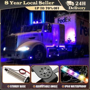 ❤️【100CM】24V Car LED Whip Lights 60CM Remote Controls Flashing Antenna Lights Trailer Pilot Pole Light Truck Refitted LED Light 60/100cm 24V Truck Car LED Whip Lights Truck Running Streamer Light LED Antenna Lamp RGB Lights