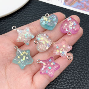 10pcs Resin Simulated Transparent Glitter Sequins Small Hearts and Stars Earring Keychain Charms DIY Accessories.