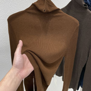 เสื้อสเวตเตอร์ถักคอวีผ้าขนสัตว์ทรงสลิมฟิตสำหรับผู้หญิง เสื้อชั้นในฤดูใบไม้ร่วง/ฤดูหนาว คอตั้ง สไตล์เกาหลี แขนยาว ปกติ