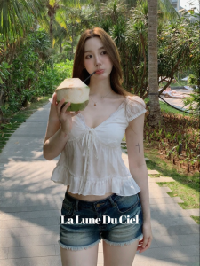 La lune Du ciel | Áo Thun Tay Voan Kiểu Pháp Dáng V