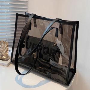 Large Capacity Waterproof Tote Bag Womens Summer 2025 New PVC Transparent Jelly Handbag Shoulder Bag Casual Single Shoulder Bag