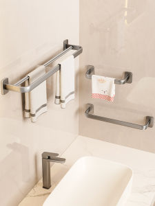 ตู้เสื้อเชิ้ตผ้าเช็ดหน้าสองก้านแบบติดผนัง Rolong MJJ-23044 ทำจากอะลูมิเนียมสำหรับห้องน้ำ จัดระเบียบแบบไม่ต้องเจาะ