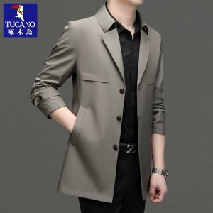 Business Casual Mens Long Coat Wooden Duck Style Waterproof Polyester Spring Autumn New Fashion City Scenery Suit Jacket