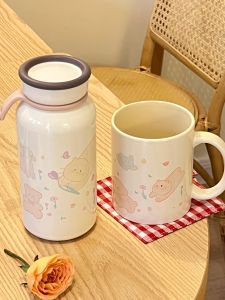 INS Retro Cute Water Glass Kitten Cartoon Thermal Mug and Jekco Face Value Cup Student Pastoral Cream Style Female