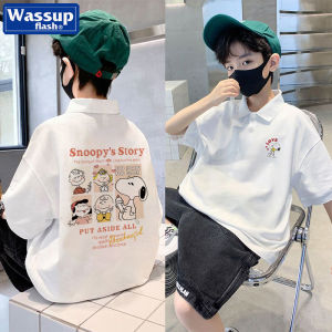 Pure Cotton Short Sleeve Polo Shirt for Children Boys And Girls Cartoon Collared T-Shirt White Top for Kids Summer Wear