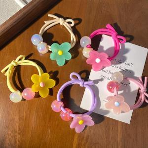 ยางรัดผมดอกไม้สีลูกกวาดน่ารักสำหรับเด็ก ยางรัดผมยืดหยุ่นสูงทนทาน ไม่ทำลายเส้นผม ตกแต่งผมแบบลำลองสำหรับนักเรียนหญิง