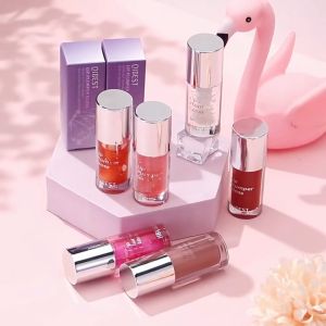 Sparkle QiBest 3 Colors Lip Oil Hydrating Lip Gloss Set Tinted Lip Balm Long Lasting Non-sticky Lipgloss with Big Head Brush Transparent Lip Care Products for Dry Lips Moisturizing Nourish