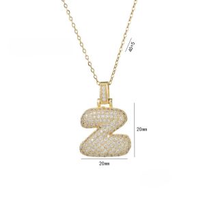 English Letter Initial Necklace 18K Gold Plated Zircon Paved Necklace Puffy Bubble Letter Necklace for Women