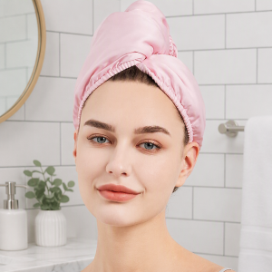 Satin Hair Drying Turban Soft & Absorbent Hair Towel Wrap Hair Turban for Curly Long & Thick Hair Hair Cap with Button