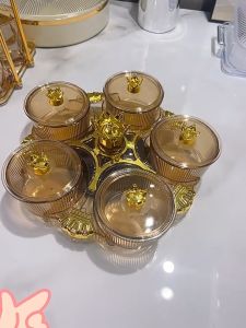 Khay Đựng Mứt Tết 5 Hũ Tròn Xoay 360 Độ Chất Liệu Nhựa Thủy Tinh Cao Cấp An Toàn Sức Khỏe Hũ Đựng Bánh Kẹo，Có nắp đậy vương miện  chống bụi