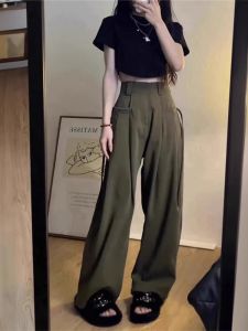 Casual Pear-Shaped Work Clothing Pants for Women Plus Size Loose High-Waist Wide-Leg Pants for Office Dress