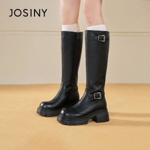 Josiny | Thick Sole Knight Boots Vintage Style Coarse Heel British Style High Top Boots