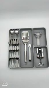 Taii2u Kitchen Cutlery Storage Box Knife and Fork Drawer Organizer Knife and Fork Spoon Separate Storage Cutlery Tray