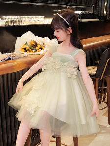 Princess Dress Childrens Summer Fashionable Green Puffy Skirt Girls Birthday Dress Casual Style A-Line Skirt Short Sleeve