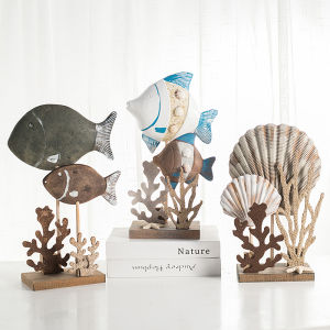 Mediterannean Style Coral Decoration Ocean Theme Fish Props Creative Wooden Sculpture Home Decorative Accessories for Living Room