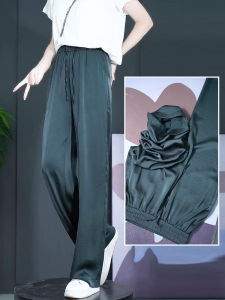 Silk Wide Leg Pants Womens High Waist Belted Summer New Loose Satin Thin Casual Trousers Ice Silk Fashionable Korean Style