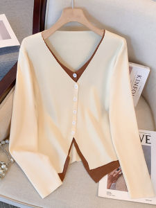 Big Sale Leak-Picking ~ Spring and Autumn V-neck Irregular Long Sleeve Sweater Female Stylish Fake Two-Piece Chic Knitted Cardigan Top