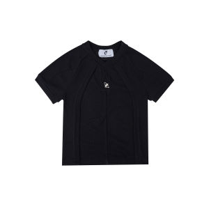 Slim Fit Short Sleeve T-Shirt with 3D Textural Design Base Layer Shirt Pioneer Style Metal Decoration Breathable Polyester Blend