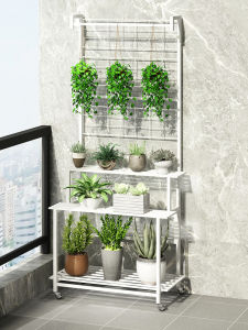 ชั้นวางดอกไม้ระเบียงสามารถเคลื่อนย้ายได้มีล้อชั้นวางกระถางดอกไม้หลายชั้นชั้นชั้นวางดอกไม้แบบบันไดตาข่ายสำหรับปีนเขากลางแจ้งที่นิยมในโลกออนไลน์