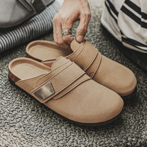 Mens Summer Slip-On Slippers Soft Wood No-Back Large Head Clog Shoes Casual Wear Comfortable Versatile Birk-like Sandals