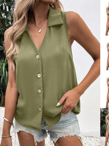 Áo Sơ Mi Không Tay Cổ Chữ V Màu Trơn Rộng Rãi Cho Nữ Mùa Hè 2025 Áo Khoác Cardigan Thường Ngày Có Khóa Kéo Bằng Vải Khác