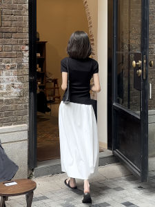 Minimalist French Style A-Line Midi Skirt White Cotton Casual mid Waist Cut for Women Boss Brand New Autumn Collection